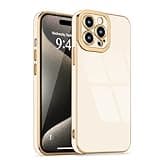 Lafunda Designed for iPhone 15 Pro Max Case Cute, Luxury Plating for Women Girls Gold Edge TPU Bumper Cover with Camera Protection Shockproof Silicone Phone Case for iPhone 15 Pro Max, White