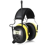 AM/FM Radio Headphones with Digital Display, 30dB AM FM Hearing Protection Safety Ear Muffs, Ear Protection Headphone for Mowing, Landscaping, Shooting and Construction Black-Yellow