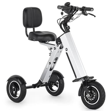 TopMate ES35 Powered Scooter 3 Wheels Foldable Trike with Removable Backrest Seat for Adults, Lightweight Electric Scooter with Removable 36V 7.8AH Battery, Reverse & Key Switch for Commute and Travel