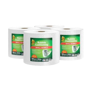 Duck Brand Small Bubble Cushioning Wrap for Moving & Shipping 600 FT Total - Bubble Packing Wrap for Extra Protection Packaging Boxes & Mailers - Clear Bubble Roll Moving Supplies 150 FT Each 4 Rolls