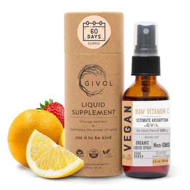 GIVOL Vitamin C Extra Strength Spray: Daily Absorption Liquid Extract with Lemon, Orange, Strawberry, Rich in Ascorbic Acid, 2oz (60ml) 60 Day Supply