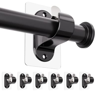 ANDGOO 6 Pack No Drill Curtain Rod Brackets, Renter Friendly Self Adhesive Curtain Rod Holders, Heavy Duty No Drilling Curtain Rod Hooks for Apartment Bedroom Bathroom Dorm Classroom Kitchen (Black)