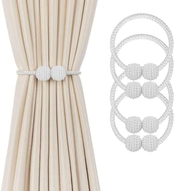4 Pack Magnetic Curtain Tiebacks, Curtain Tiebacks Buckles Holdbacks Holders for Home Bedroom Office Decorative Curtain(White)