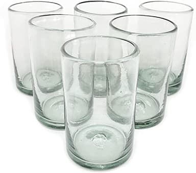 MexHandcraft Clear 14 oz Drinking Glasses (Set of 6) - Hand Blown Mexican Glassware Recycled Glass Drinking Glasses for Water, Juice, Margarita, Cocktails & Whiskey, Lead-Free Toxin Free