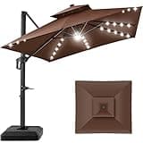 Best Choice Products 10x10ft Cantilever Patio Umbrella w/Base Included, Solar LED Lights 360 Rotation Large Offset Hanging Outdoor Shade for Deck Pool Backyard w/Stand – Brown