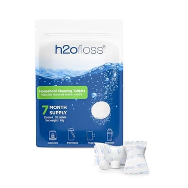 H2ofloss Water Tank & Household Cleaning Tablets – Deep Cleans & Freshens Water Flosser Reservoirs, Kettles & Bottles │ Naturally Removes Limescale, Stains & Odors │ 30 Individually Wrapped Tablets
