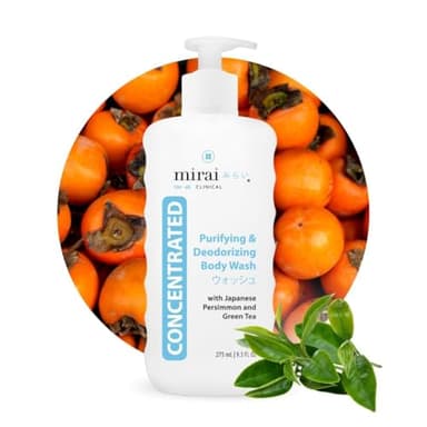 Mirai Clinical Body Wash for Strong Body Odor - Renewing Body Purifying & Deodorizing with Natural Persimmon & Green Tea Extracts - Nonenal® Eliminator for Women & Men - 9.29 Fl oz