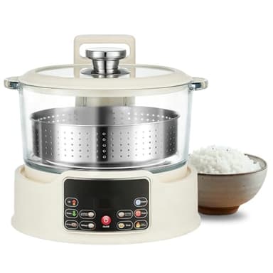 Low Sugar Rice Cooker 3L - Multifunctional Low Carb Rice Cooke r with Auto-Lift Basket, Preset &Timer, Smart Glass Rice Cooker with Steaming, Boiling and Hotpot in One (White)