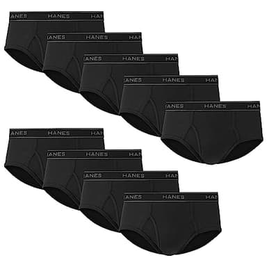Hanes Men's Tagless Brief Underwear Pack, Mid-Rise Moisture-Wicking Black Briefs, 9-Pack