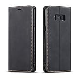 QLTYPRI for Samsung Galaxy S8 Plus Case, Premium PU Leather Cover TPU Bumper with Card Holder Kickstand Hidden Magnetic Adsorption Shockproof Flip Wallet Case for Samsung Galaxy S8 Plus - Black