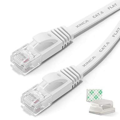 XINCA Cat6 Ethernet Cable 15ft White with 5 pcs Cable Clips Gigabit Flat Network LAN Cable Snagless Rj45 Connectors for Computer/Modem/Router/X-Box Faster Than Cat5e/Cat5