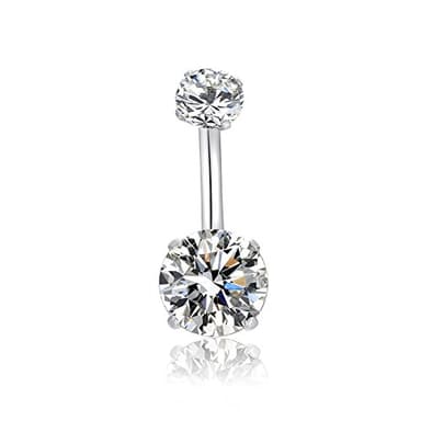 HQLA 14G Belly Button Rings Surgical Stainless Steel Round Cubic Zirconia Navel Barbell Stud Body Piercing (Clear)