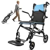 Wheelchairs for Adults,Utral-Lightweight Transport Chair, Foldable and PortableTravel Wheelchair with Telescopic Handle,Portable Folding Transfer Wheelchairs for Seniors(Blue)