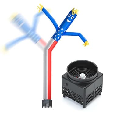 QIZRON 6ft American Flag Air Tube Dancer Inflatable Waving Tube Man with Lights & Built-in Blower - Wacky Waving Dancing Guy Set for Business Promotion
