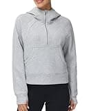 THE GYM PEOPLE Women’s Hoodies Half Zip Long Sleeve Fleece Crop Pullover Sweatshirts with Pockets Thumb Hole Grey