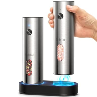 Salt and Pepper Grinder Set Electric,Rechargeable Salt and Pepper Shakers Stainless Steel with USB C Dual Charging Base,Upgraded Large Capacity,Adjustable Coarseness,LED Light,Ideal for Mom