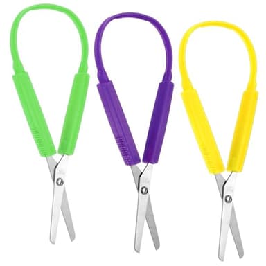 3Pcs Loop Scissors Adaptive Design Scissor Colorful Handle Self-Opening Safety Scissors for Kids Children Schools Special Need Daily Diy Crafts 5.5 Inch