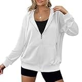 Zeagoo Women's Lightweight Hoodie with Pockets Oversized Sweatshirt Full-Zip Hooded Jacket Long Sleeve White
