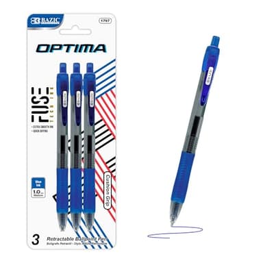 BAZIC Products Oil Gel Fuse Tech Ink Retractable Pen Optima Blue Color, 0.7 mm Medium Point Soft Grip Smooth Writing, for Office School (3/Pack), 1-Pack