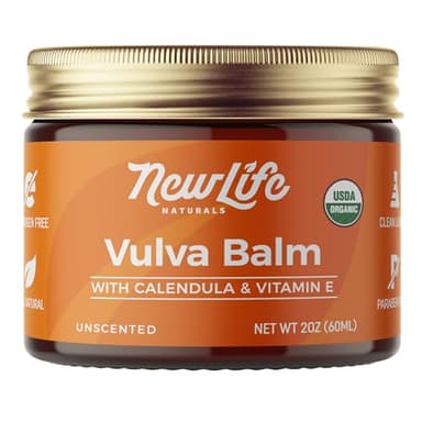 NewLife Naturals Certified Organic Vulva Balm with Calendula & Vitamin E Moisture Support - Itching, Irritation, and Dryness | Estrogen-Free Intimate Feminine Care | 2 Oz