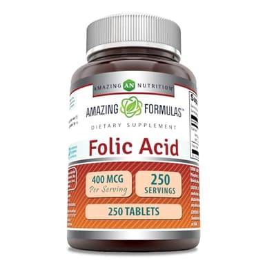 Amazing Formulas Folic Acid (Vitamin B9) 400 mcg | Tablets Supplement | Non-GMO | Gluten Free | Made in USA (1 Pack, 250 Count)