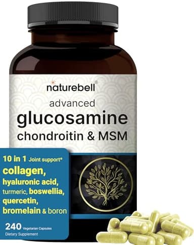 NatureBell Advanced Glucosamine Chondroitin & MSM - 240 Capsules - 10-in-1 Joint Support Complex* - Includes Hyaluronic Acid, Turmeric, Glucosamine, Collagen & More