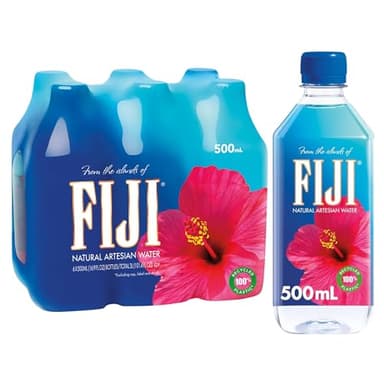 FIJI Natural Artesian Bottled Water 500 mL / 16.9 Fl Ounce (Pack of 6) - 100% Recycled Plastic