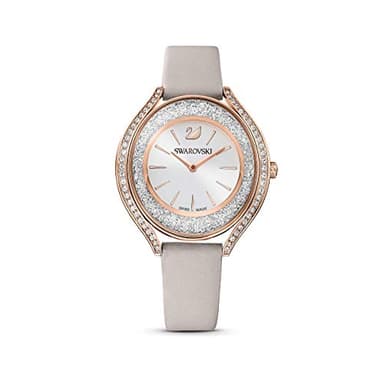 SWAROVSKI Crystalline Aura Watch, Leather Strap, Gray, Rose-Gold Tone; Swiss Made