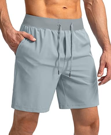 Men's Running Shorts with Zipper Pockets 7 Inch Lightweight Quick Dry Gym Athletic Workout Shorts for Men (Light Grey2, L)