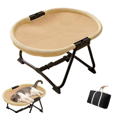 Cat Bed Hammock, Free-Standing Elevated Dog Cot for Indoors and Outdoors,Foldable No-Assembly Pet Bed with Breathable Mesh,Lightweight Raised Pet Cot for Cats and Small Dogs (Brown)