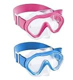 Aegend 2 Pack Kids Snorkel Goggles - Knitted Strap - Kids Swim Goggles with Nose Cover for 3-12, Blue & Rose-red
