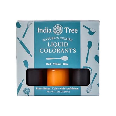 Natural Liquid Food Coloring Set – Plant-Based, Dye-Free, Non-GMO, Allergen-Free, 3 Bottles (Red, Yellow, Blue), 1.265 oz – India Tree Nature’s Colors
