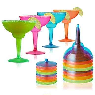 True Plastic Margarita Glasses, Disposable Margarita Glass Cups, Colorful Cocktail Glasses, Perfect for Pool and Beach Party, Holidays, BBQs, Indoor & Outdoor Parties, 12 oz, Set of 12, Multicolor