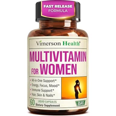 Multivitamin for Women with Bioavailable Vitamins, Minerals, Vitamin D, B12, C, A & Zinc for Energy, Focus and Immune Health – Premium Womens Multivitamins & Multiminerals – 60 Liquid Caps