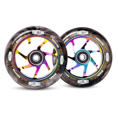 Pro Stunt Scooter Wheels 100mm24mm Watercolor Effect with ABEC-9 Bearings Installed 2-Pack Scooter Replacement Wheels (Black PU Rainbow Core)