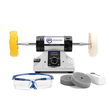 OPAVIOC Jewelry Polisher - Adjustable Variable Speed Bench Grinder Polishing & Buffing Machine, Dental Buffer & Lathe - Includes 2 Cloth Wheels, 2 Abrasive Fiber Wheels, Safefy Glass, Polish Compound