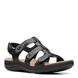 Clarks Women's Laurieann Vine Flat Sandal, Black Leather, 7.5