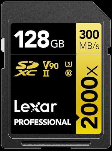 Lexar 128GB Professional 2000x SD Card, UHS-II, C10, U3, V90, Full HD, 8K, Up To 300MB/s Read SDXC Memory Card, for DSLR, Cinema-Quality Video Cameras (LSD2000128G-BNNNU)