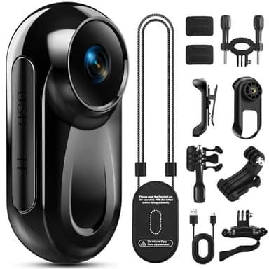 Mini Body Camera 1080P, 512G Thumb Vlogging Cam Hands-Free Recording, Action Camera with 360° Rotate Clip&Magnetic Clip, Wearable Video Recorder for Traveling/Motorcycle(SD Card Not Included) Black