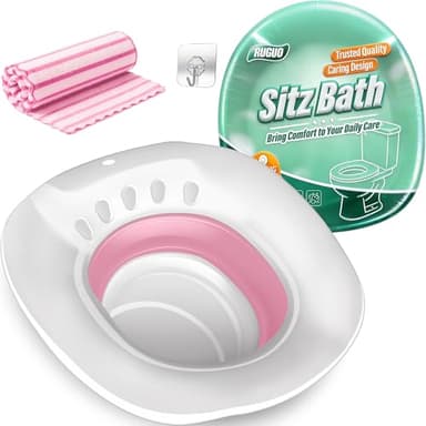 RUGUO Sitz Bath for Toilet Seat - Yoni Steam Seat - Sitz Bath for Hemorrhoids and Postpartum Care - Portable Bidet BPA Free - Foldable Basin for Epsom Salt Soak - Pink
