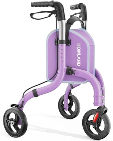 HOMLAND 3 Wheel Walkers for Seniors, Lightweight Foldable Aluminum Three Wheel Walker, Height Adjustable Compact Rollator Walker with Removable Storage Bag