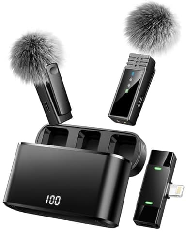 Ntaanoo Wireless Lavalier Microphone for iPhone 14/13/12/11 Series, Lapel Mic with All-in-One 24H Charging Case, Noise Reduction, Play Clip Mic for Video Recording,YouTube, TikTok, Podcast, Vlog