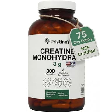 PRISTINE'S Creatine Monohydrate Capsules for Women & Men - NSF Certified 75 Day Supply 3G Muscle Growth Support Supplement - Cognitive & Athletic Performance Support - Enhanced Recovery