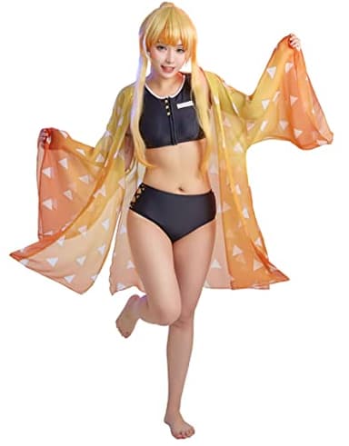 haikyuu Womens Bikini Set with Cover up Swimsuit Anime Style Bathing Suit Japanese Cartoon Swimwear (US, Alpha, X-Large, Regular, Regular, Yellow)