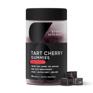 Sports Research® Tart Cherry Gummy Supplements | 600mg of NordicCherry™ | Enhanced Workout Recovery | Sugar and Sugar Alcohol Free - 60 Gummies for Adults, 1 Month Supply