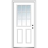 National Door Company ZZ00511L Fiberglass Smooth Primed, Left Hand In-swing, Prehung Front Door, 9 Lite 2-Panel, Clear Glass, 30" x 80"