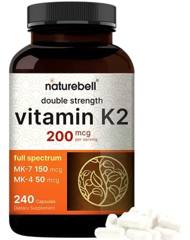 NatureBell Vitamin K2-240 Capsules - 200mcg Double Strength MK-7 & MK-4 Complex - Heart, Bone & Immune Health Support* - Complete K Vitamins Formula
