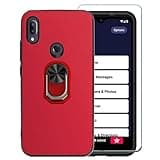 Ranyi for Jitterbug Smart3 Case with Screen Protector, Ultra Slim TPU Case with Screen Protector & 360 Rotating Ring Holder Kickstand Silicone Rubber Case for Lively Jitterbug Smart 3 -red