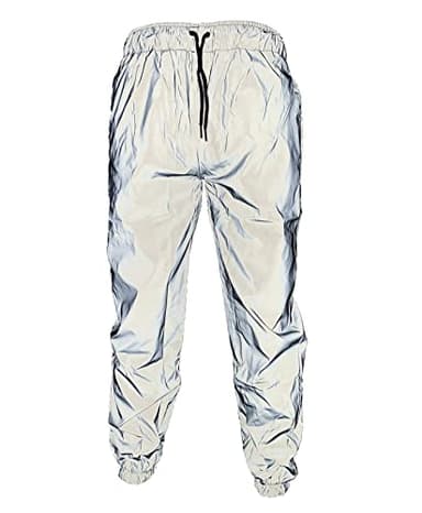 Reflective Pants Men Brand Hip Hop Dance Fluorescent Trousers Casual Harajuku Night Sporting Jogger Pants Gray (L)