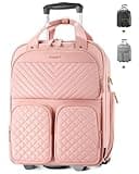 Arcoyard Underseat Carry On Luggage with Wheels, Airline Approved Personal Item Bag, Multiple Compartment Travel Carry-On with Leather Handle, Soft Side Lightweight Rolling Suitcase for Women, Pink, L
